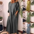 thumbnail image 1 of Jinhomg Cotton Linen Maxi Dresses for Women Casual Solid Half Sleeve Maxi Dress Loose Comfy Crew Neck Summer Vacation Beach Dresses with Pockets Light Blue XXL, 1 of 8