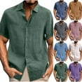thumbnail image 1 of Jinhomg Cotton Linen Shirts for Men Casual Short Sleeve Button Down Shirt Breathable Comfy Summer Vacation Beach Tops 2025 Male Gifts Clearance Items for Men Green M, 1 of 5