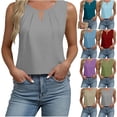thumbnail image 1 of Jinhomg Cotton Linen Tank Tops for Women 2026 Summer Pleated Blouses Keyhole Round Neck Sleeveless Top Blue Green L, 1 of 6
