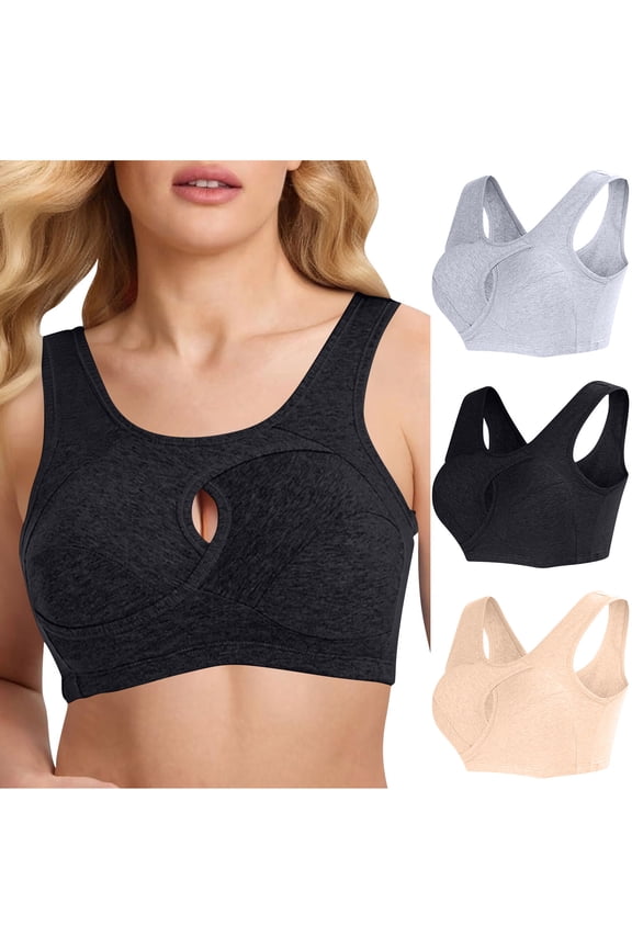 Cotton Sports Bras for Women Wireless T-Shirt Bra Yoga Workout Bras U Back Cropped Tank Tops Beige M
