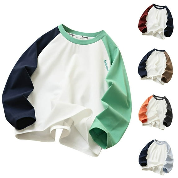 Jinhomg Cotton Sweatshirt for Boys Girls Trendy Long Sleeve Color Block Tshirt Fall Soft Cozy Cotton Tees Brown 8 Years