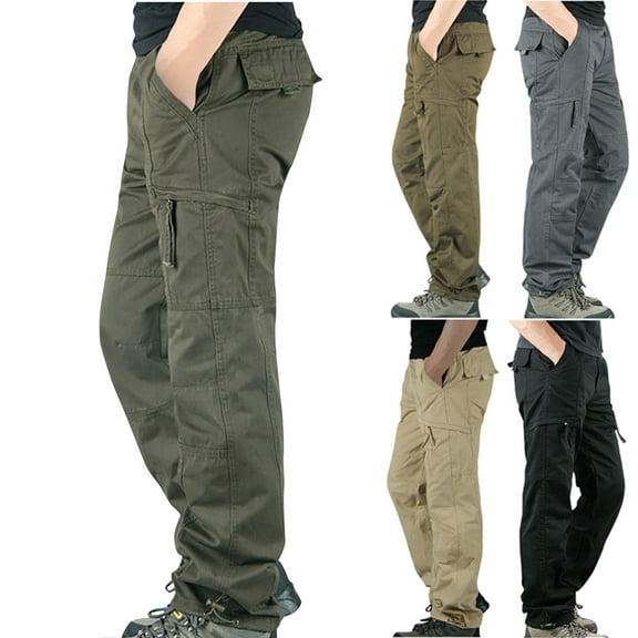 Jinhomg Cotton Work Pants for Men Big and Tall Comfy Elastic Waist Cargo Pants Big and Tall Casual Solid Straight Outdoor Pants with Pockets Gray XXL