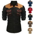 thumbnail image 1 of Jinhomg Cowboy Shirts for Men Long Sleeve Button Up Western Shirt Vintage Country Style Slim Fit Top with Pockets Khaki,XXXL, 1 of 5
