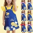 thumbnail image 1 of Jinhomg Cute Dresses for Little Girls Funny Bee Cartoon Bee Prints Midi Dress Casual Flutter Sleeve Fake Two Pieces Summer Dresses Toddler Kids Princess Dress Purple 6 Months, 1 of 8
