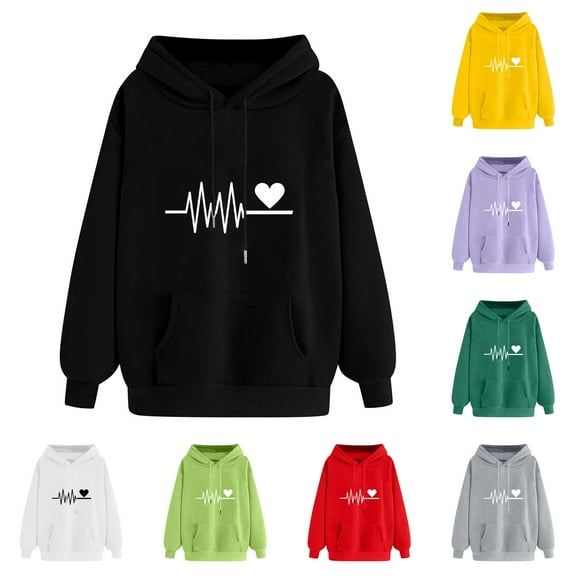 Jinhomg Cute Heart Hoodies for Women 2025 Trendy Kangaroo Pocket Sweatshirt Fall Causal Cozy Long Sleeve Pullover Top with Drawstring Spring Saving Today Army Green XL