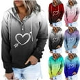 thumbnail image 1 of Jinhomg Cute Heart Print Sweatshirt for Women Trendy Novelty Gradient Hooded Pullover Fall Lightweight Long Sleeve Button Up Sweatshirts with Pocket Clearance Items for Women Pink L, 1 of 5