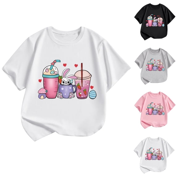 Jinhomg Cute Holiday Tees for Kids Funny St.Patrick's Day Bunny Graphic T-Shirts Casual Comfy Short Sleeve Cotton Crew Neck Tops White 5 Years