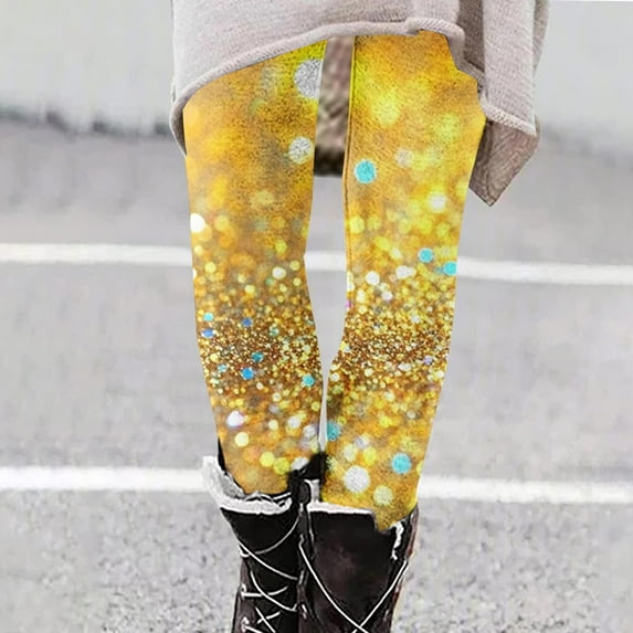 Jinhomg Cute Leggings for Women 2025 Sparkle Fancy Sequin Print Yoga Pants Fall Winter Thermal Comfy High Waist Full Length Tights Winter Saving Multicolor L