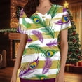 thumbnail image 1 of Jinhomg Cute Medical Scrubs for Women Trendy Mardi Gras Carnival Themed Scrub Tops Casual Comfy Short Sleeve V-Neck Holiday Nursing Uniforms Spring Saving Today Purple XL, 1 of 5