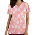 thumbnail image 1 of Jinhomg Cute Scrubs for Women Fancy Bunny and Easter Eggs Graphic Holiday Tops Lightweight Casual Short Sleeve V-Neck Nurse Workwear with Pockets Seasonal Sale Pink L, 1 of 4