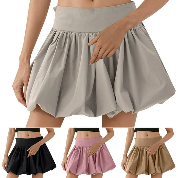 Jinhomg Cute Skirts for Women High Waist Mini Bubble Skirt Casual Ruffle Hem A Line Pleated Short Skirt Teen Girls Puffy Y2K Streetwear Black XL
