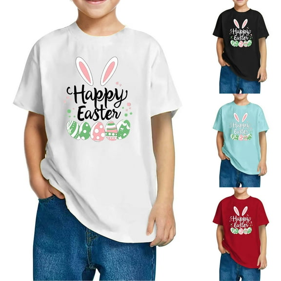 Jinhomg Cute Summer Tops for Kids Soft Comfort Short Sleeve Cotton T-Shirts Plain Bunny Rabbit Graphic Crew Neck Shirt Casual Daily Wear Seasonal Sale Black 140