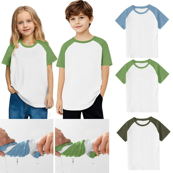 Jinhomg Cute Summer Tops for Kids Trendy Raglan Sleeve Crew Neck Tees Casual Color Block Basic T-Shirts Boys Girls Comfy Daily Wear Green 3 Years