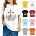 thumbnail image 1 of Jinhomg Cute T Shirt for Kid Soft Comfort Short Sleeve Cotton Tops Casual Floral And Bunny Graphic Tees Boys Girls Spring Summer Daily Wear 2025 Saving Red 3 Years, 1 of 5