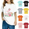 thumbnail image 1 of Jinhomg Cute T Shirt for Kid Soft Comfort Short Sleeve Cotton Tops Casual Floral And Bunny Graphic Tees Boys Girls Spring Summer Daily Wear Black 7 Years, 1 of 5