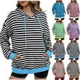 thumbnail image 1 of Jinhomg Drawstring Hooded Sweatshirts for Women 2025 Trendy Striped Printed Pullovers Oversized Lightweight Cozy Long Sleeve Fall Tops with Pocket 2025 Saving Wine L, 1 of 6