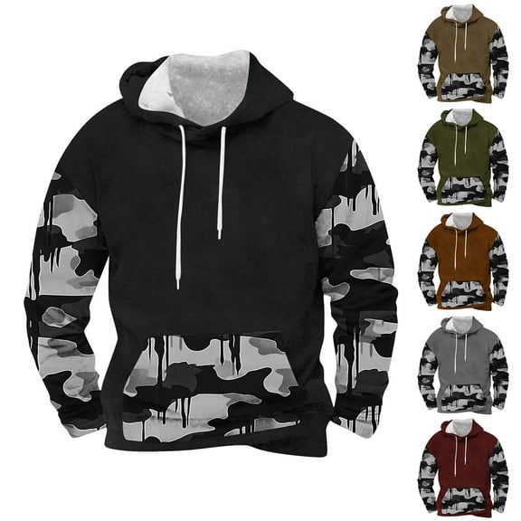 Jinhomg Drawstring Hoodies for Men Big and Tall Casual Camo Print Sweatshirts Thermal Comfy Long Sleeve Hooded Sweatshirt with Pocket Fall Saving Army Green M