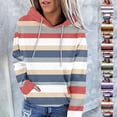 thumbnail image 1 of Jinhomg Drawstring Hoodies for Women Trendy Striped Print Loungewear Top Fall Casual Comfort Long Sleeve Hooded Sweatshirt with Kangaroo Pocket Wine L, 1 of 6