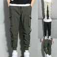 thumbnail image 1 of Jinhomg Drawstring Street Pants for Men Big and Tall Comfy Elastic Waist Harem Pants Baggy Casual Solid Cargo Pants Y2K Hip Hop Streetwear Khaki L, 1 of 1