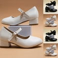 thumbnail image 1 of Jinhomg Dress Shoes for Girls Low Heel Princess Flats Toddler Kids Mary Janes Wedding Party Shoes Cute Flower Girl Pumps Beige 13 Years, 1 of 8