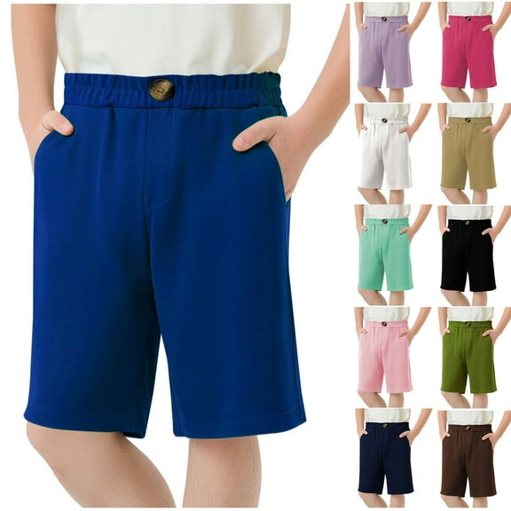 Jinhomg Dress Shorts for Kids Casual Solid Flat Front Chino Shorts Loose Fit Comfy Elastic Waist School Uniform Shorts with Pockets Black 7 Years
