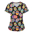 thumbnail image 1 of Jinhomg Easter Scrub Tops Women Funny Colored Eggs Graphic Scrubs Lightweight Comfy Short Sleeve V-Neck Nurse Workwear 2025 Holiday Gifts Multicolor XXL, 1 of 5