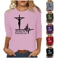 thumbnail image 1 of Jinhomg Easter Shirts for Women Christian Religious Cross Graphic Tee Tops Fashion 3/4 Sleeve Tunic Blouse Spring Crew Neck T-Shirts Seasonal Sale Pink XXXXXL, 1 of 5