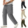 thumbnail image 1 of Jinhomg Elastic Waist Pants for Men Big and Tall Comfy Multi Pockets Cargo Pants Lightweight Casual Solid Straight Jogger Pants Active Sport Wear Summer Saving Beige M, 1 of 6