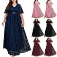 thumbnail image 1 of Jinhomg Elegant Dresses for Women Flowy Lace Patchwork Chiffon Maxi Dress Plus Size Short Sleeve V-Neck Mother of The Bride Dresses Wedding Guest formal Dress Wine XXXXL, 1 of 7