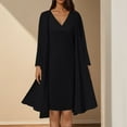 thumbnail image 1 of Jinhomg Elegant Outfits for Women Dressy Casual V-Neck Midi Dress with Long Sleeve Chiffon Cardigan 2 Piece Flowy Summer Vacation Clothing Sets Black L, 1 of 5