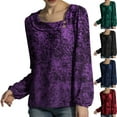 thumbnail image 1 of Jinhomg Elegant Shirts for Women Trendy Irregular V Neck Velvet Tops Soft Comfy Long Sleeve Velour Blouses Dressy Casual Pullovers Winter Saving Blue S, 1 of 4