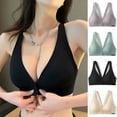 thumbnail image 1 of Jinhomg Everyday Bras for Women Front Closure High Impact Sport Bras Comfy Deep V-Neck V Back Push Up Yoga Bras with No Underwire 90% off Clearance Sale Blue XXL, 1 of 5