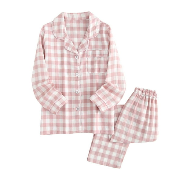 Jinhomg Fall Comfy Pajamas for Women Cute Plaid Print Long Sleeve Button Down Shirt and Elastic Waist Pants 2 Piece Casual Pjs Set Pink XL