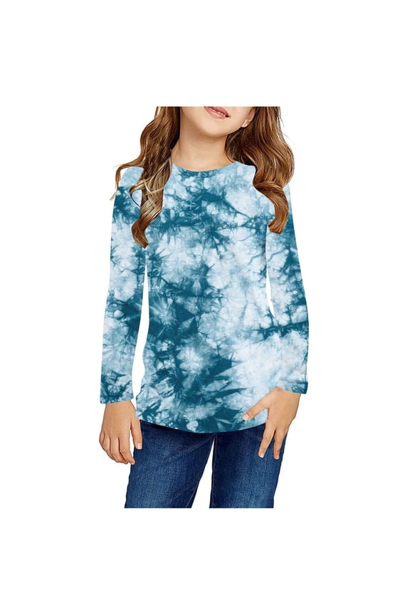 Fall Long Sleeve T Shirt for Kids Trendy Tie Dye Tee Shirt Warm Comfy Out Wear Pullover Tops Flash Multicolor 5 Years