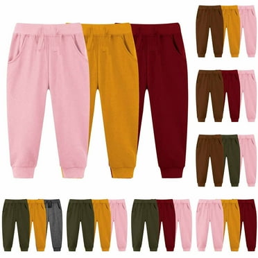Jinhomg Fall Pants Set for Little Kid 3 Pack Elastic Waisted Joggers Toddler Boys Girls Comfy Solid Straight Leg Long Pant with Drawstring and Pockets Summer Saving Pink 3 Years