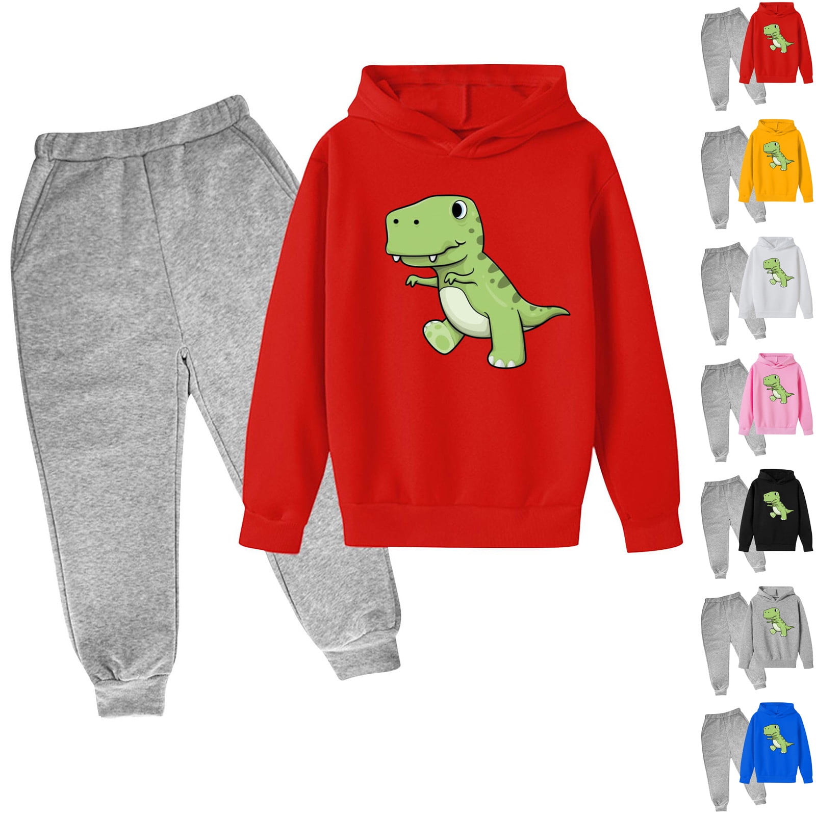 Jinhomg Fall Sweatsuit for Kids Cute Dinosaur Print Hooded Pullover ...