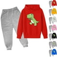 thumbnail image 1 of Jinhomg Fall Sweatsuit for Kids Cute Dinosaur Print Hooded Pullover Tops and Elastic Waist Solid Sweatpants 2 Piece Boys Girls Comfy Fall Clothes Red 3 Years, 1 of 1
