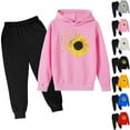 thumbnail image 1 of Jinhomg Fall Sweatsuits for Kids Cute Sunflower Print Hooded Sweatshirts and Elastic Waist Solid Sweatpants Set 2 Piece Boys Girls Comfy Clothing Suit Sales Today Clearance Red 13 Years, 1 of 3