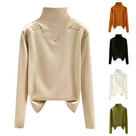 Jinhomg Fall Warm Undershirt for Women Slim Fit Comfy Fleece Lined Mock Neck Pullover Tops Dressy Casual Solid Long Sleeve Loungewear Top White L