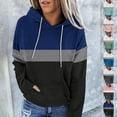 thumbnail image 1 of Jinhomg Fall Winter Casual Sweatshirts for Women 2026 Fashion Color Block Hoodies Casual Cozy Long Sleeve Kangaroo Pocket Sweatshirt with Drawstring Blue L, 1 of 6