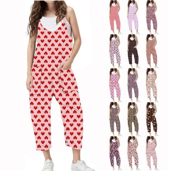 Jinhomg Fancy Jumpsuits for Girls 2025 Novelty Funny Love Heart Print Overalls Toddler Kids Comfy Onesie Spaghetti Straps Bib Pants with Pockets 90 off Clearance Sale Multicolor 7 Years