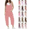 thumbnail image 1 of Jinhomg Fancy Jumpsuits for Girls 2025 Novelty Funny Love Heart Print Overalls Toddler Kids Comfy Onesie Spaghetti Straps Bib Pants with Pockets Holiday Clearance Sale Multicolor 11 Years, 1 of 6