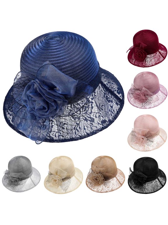 Fascinators Hats for Women Elegant Organza Floral Sun Hats Casual Wide Brim Church Easter Tea Party Hat 2025 Fashion Spring Summer Outfits Holiday Saving Hot Pink M