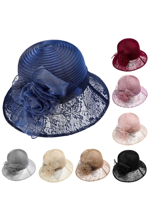 Fascinators Hats for Women Elegant Organza Floral Sun Hats Casual Wide Brim Church Easter Tea Party Hat 2025 Fashion Spring Summer Outfits Holiday Saving Hot Pink M