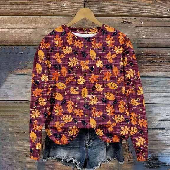 Jinhomg Fashion Fall Sweat Shirt for Women Trendy Graphic Printed Pullover Tops Lightweight Comfy Long Sleeve Crewneck Sweatshirts Seasonal Sale Multicolor XXL