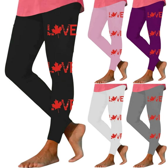 Jinhomg Fashion Leggings for Women Patriotic Maple Leaf Letter Print Yoga Pants High Waist Stretch Athletic Leggings Dark Gray XL