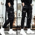 thumbnail image 1 of Jinhomg Fashion Street Pants for Men Casual Solid Drawstring Waist Harem Pants 2025 Trendy Y2K Multiple Pockets Cargo Pants Hip Hop Streetwear Seasonal Sale Black XXXXL, 1 of 10