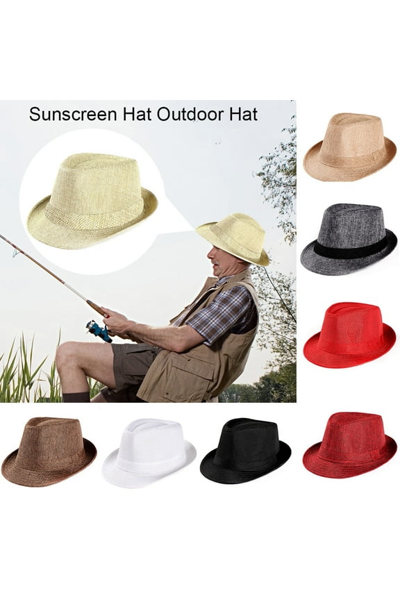 Fedora Hat for Men Vintage Style Panama Trilby Hats Lightweight Comfy UV Protection Summer Sun Hat Male Outdoor Fishing Cap 90% off Clearance Sale Khaki