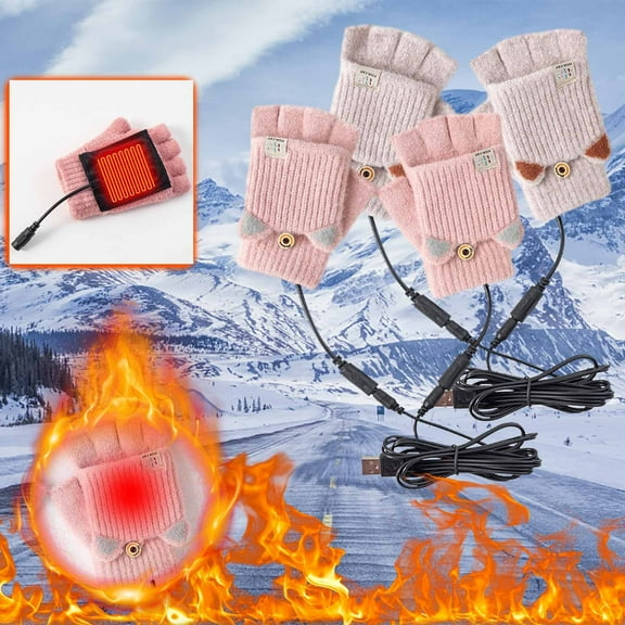 Jinhomg Fingerless Heated Gloves for Women Winter Thermal USB Electric Heating Gloves Windproof Comfy Convertible Flip Top Mittens Texting Gloves Winter Saving Pink One Size