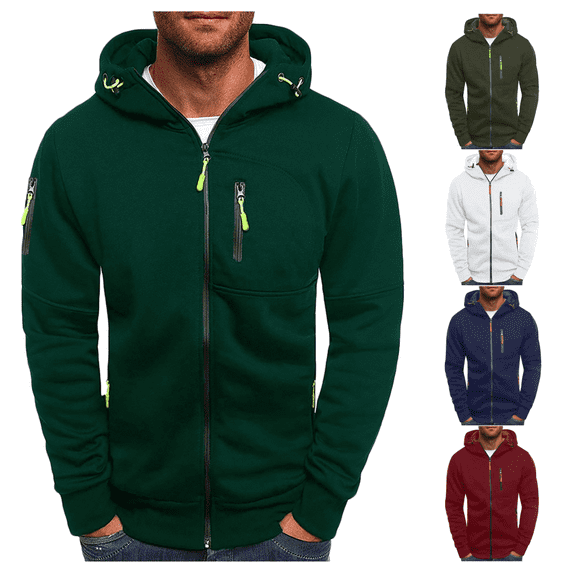Jinhomg Fleece Full Zip Hoodies for Men Lightweight Fashion Long Sleeve Sweatshirts Slim Fit Sports Hooded Jacket Fall Tops with Zip Pocket Navy,XXL